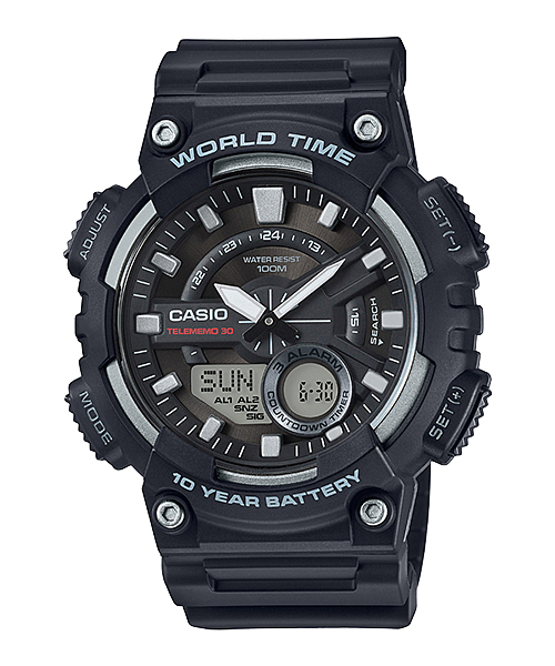 CASIO นาฬิกาข้อมือสายเรซิ่น รุ่น AEQ-110W-1A สีดำ สินค้าของเเท้ รับประกันศูนย์ CMG