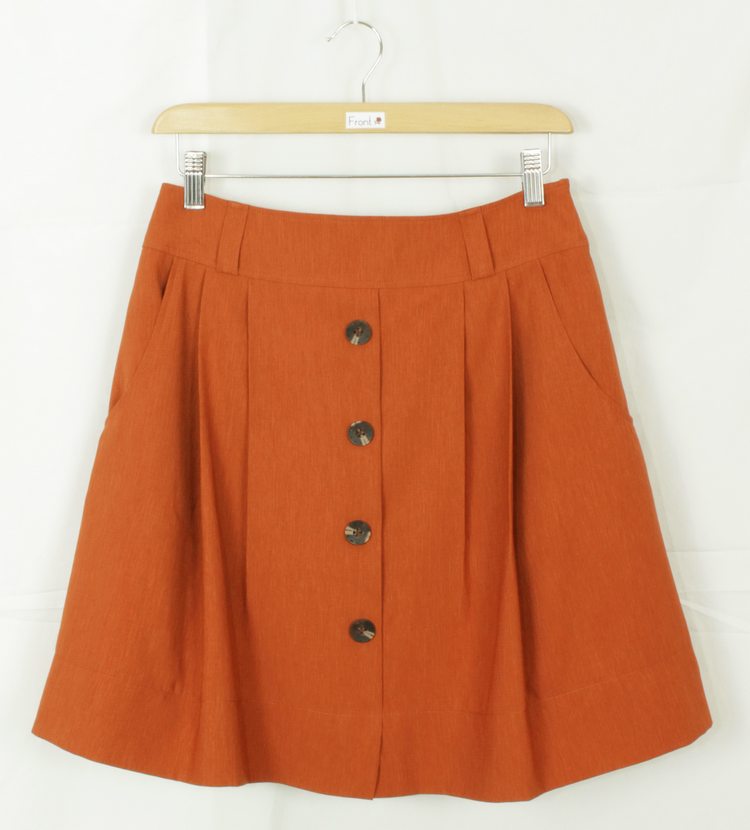 SK-187 กระโปรงแฟชั่น&ทำงาน ทรงบาน ผ้า CHANEL สีส้มอิฐ มีกระเป๋าล้วงได้ 2 ข้าง
