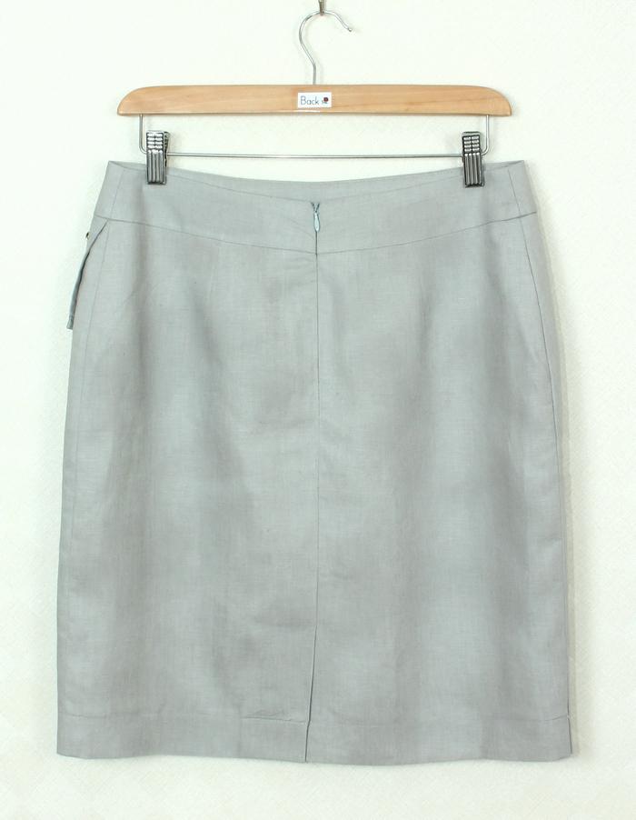 SK-252 กระโปรงแฟชั่น&ทำงาน ทรงสอบป้ายซ้อนกัน ผ้าลินินญี่ปุ่นสีเทา