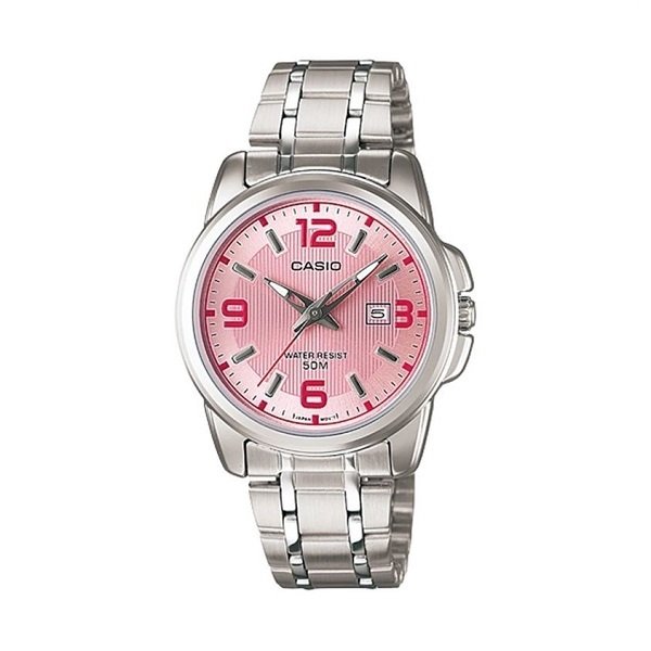 CASIO Standard รุ่น LTP-1314D-5AVDF สีเงิน หน้าปัดชมพู สายสแตนเลส สินค้าของเเท้ รับประกันศูนย์ CMG