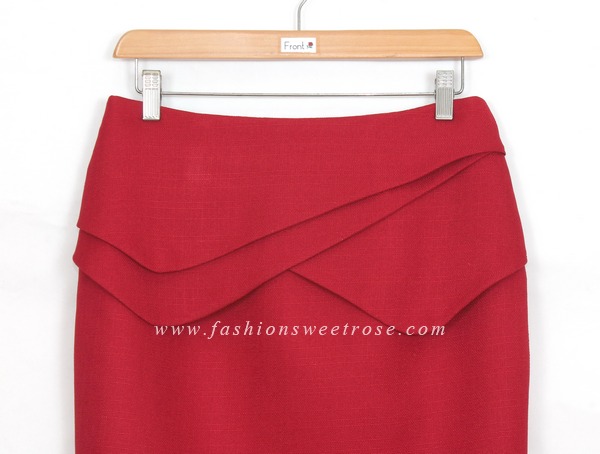 SK-426 กระโปรงแฟชั่น&ทำงาน ทรงสอบ ผ้า CHANEL สีแดงเลือดนก