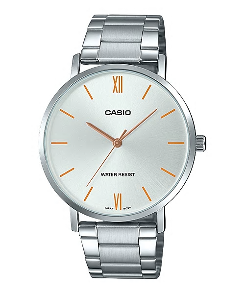 CASIO Standard รุ่น MTP-VT01D-7BUDF สีเงิน หน้าปัดขาว สายสแตนเลส สินค้าใหม่ ของแท้ รับประกันศูนย์ CMG