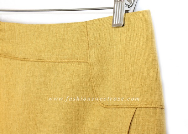 กระโปรงแฟชั่น&ทำงาน กระโปรงทรงสอบผ้าคอตต้อนลินินไอริสสีเหลืองมาสตาส ด้านหน้ากระโปรงดีไซน์ตัดต่อดูเรียบหรู / SK-428