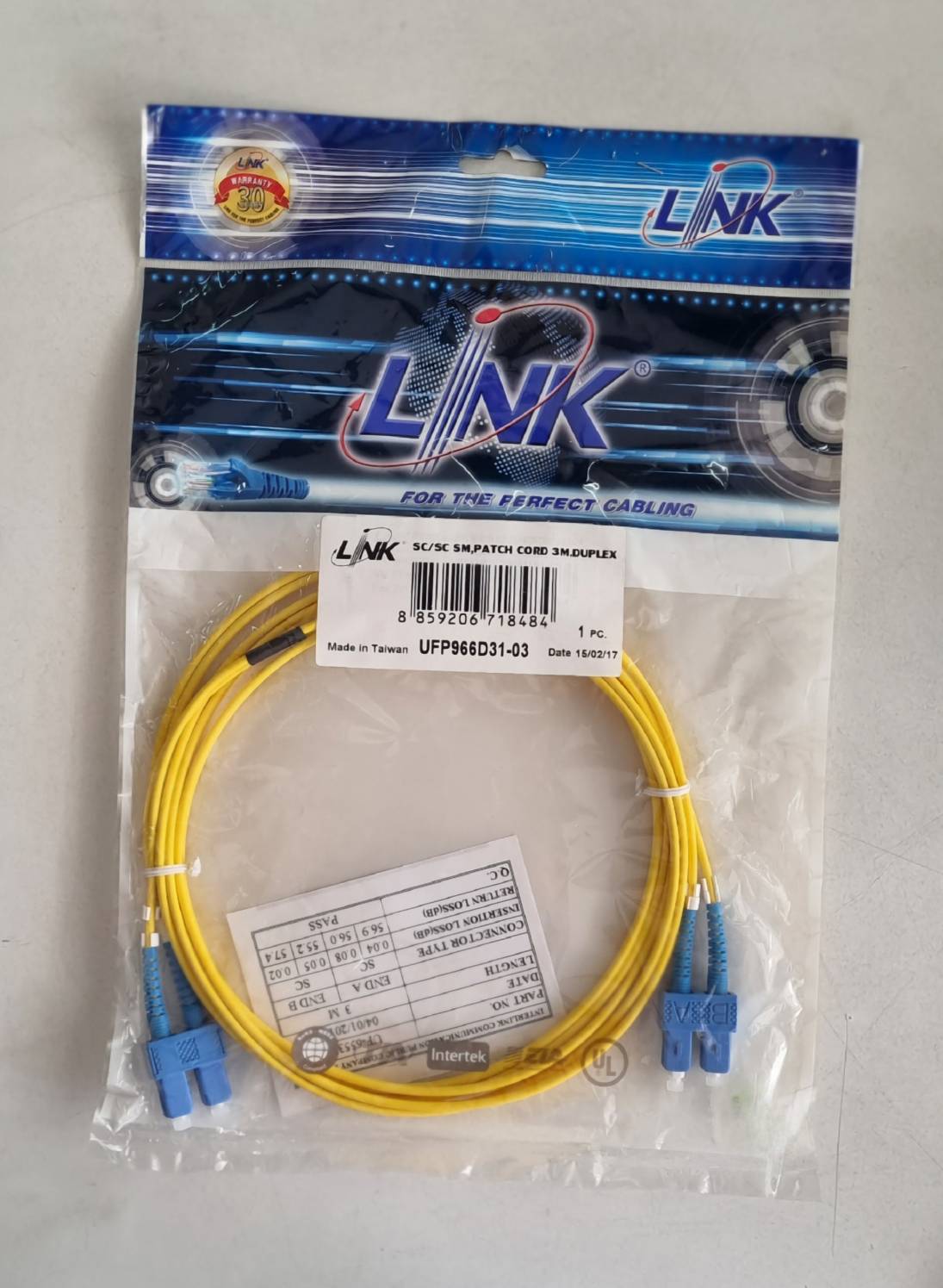 " ราคาพิเศษ " LINK Fiber Optic SC/SC SM.PATCH CORD 3M.DUPLEX (UFP966D31-03)