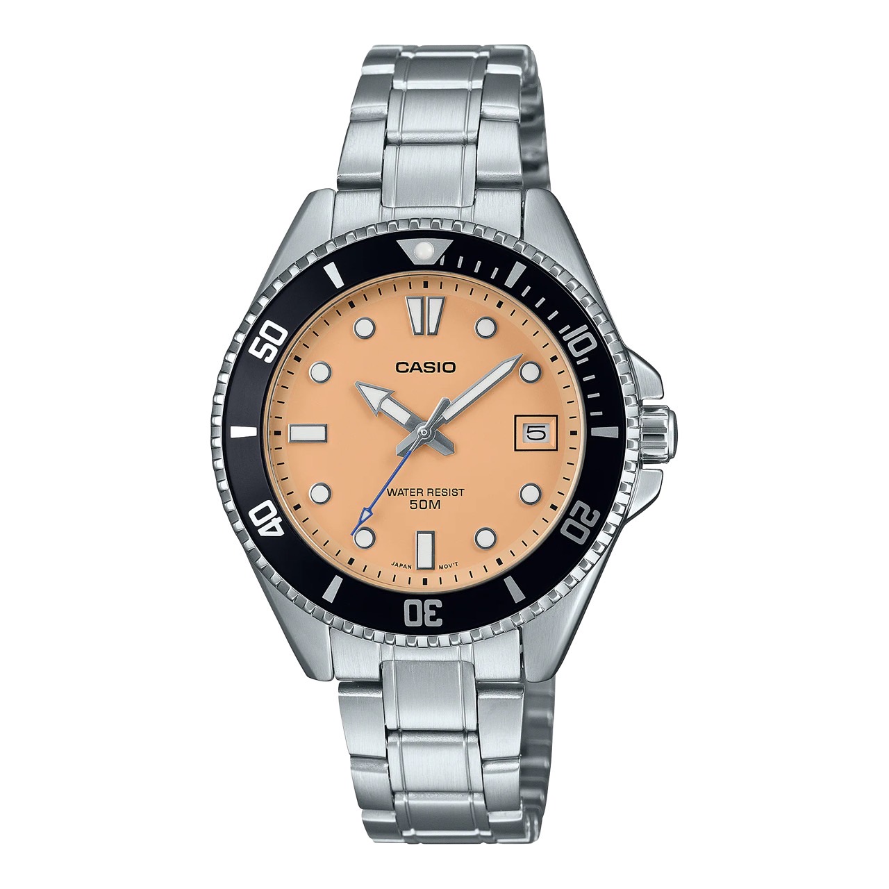 CASIO DURO MINI รุ่น MDV-10D-4A2VDF สีเงิน จอสีเหลืองมัสตาร์ด สายสแตนเลส สินค้าของเเท้ รับประกันศูนย์ CMG
