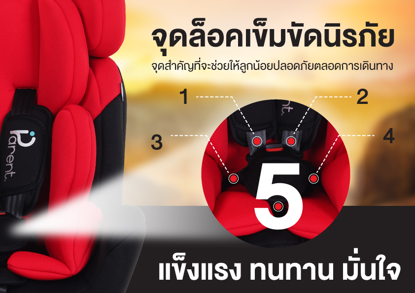คาร์ซีท Parent รุ่น Hugseat-2 สำหรับเด็กแรกเกิด - 7ปี รับประกัน 3 ปี สีเทา