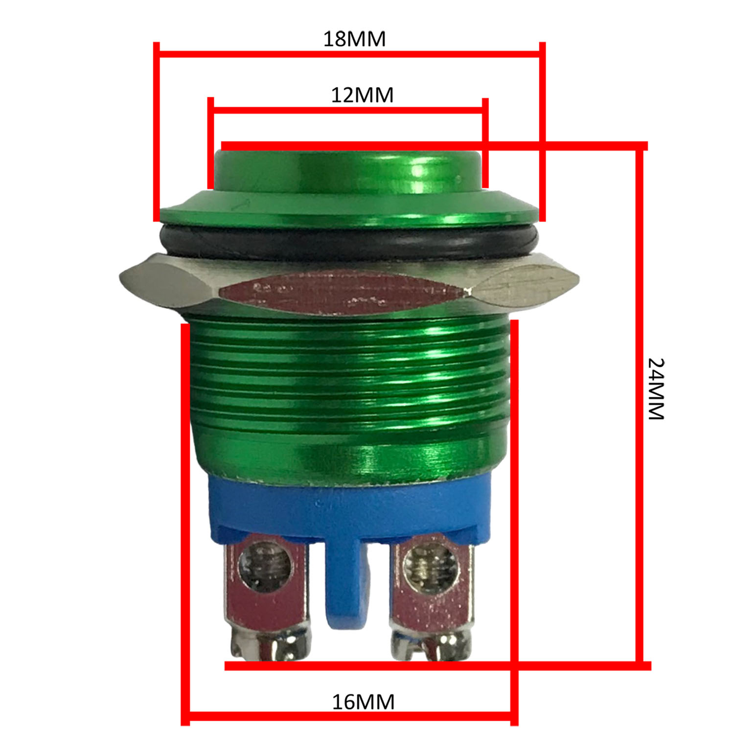 [ 1ชิ้น ] GQ16-H10-NK-G สวิทช์เหล็ก 16mm กดติดปล่อยดับ สีเขียว Green หัวนูน กดเด้ง Momentary Metal Switch สวิทช์เหล็ก16มิล ไม่มีไฟ 12V 24V 220V กดติด-ปล่อยดับ Metal Button Switch สวิทช์กด Push Button Switch กดติดปล่อยดับ No Lamp
