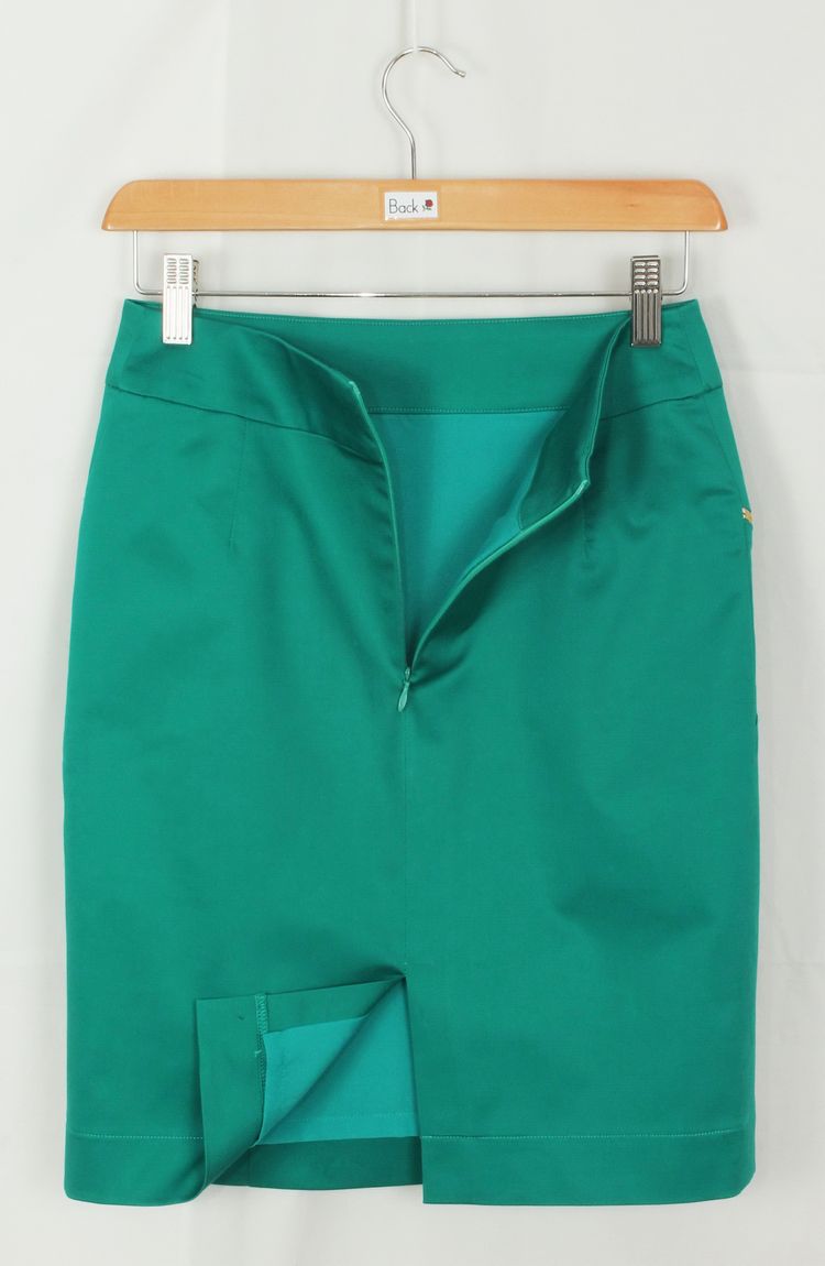 SK-117 กระโปรงแฟชั่น&ทำงาน ทรงสอบ ผ้าคอตต้อนญี่ปุ่นผสมสเปนเดกสีเขียว Deep Sea