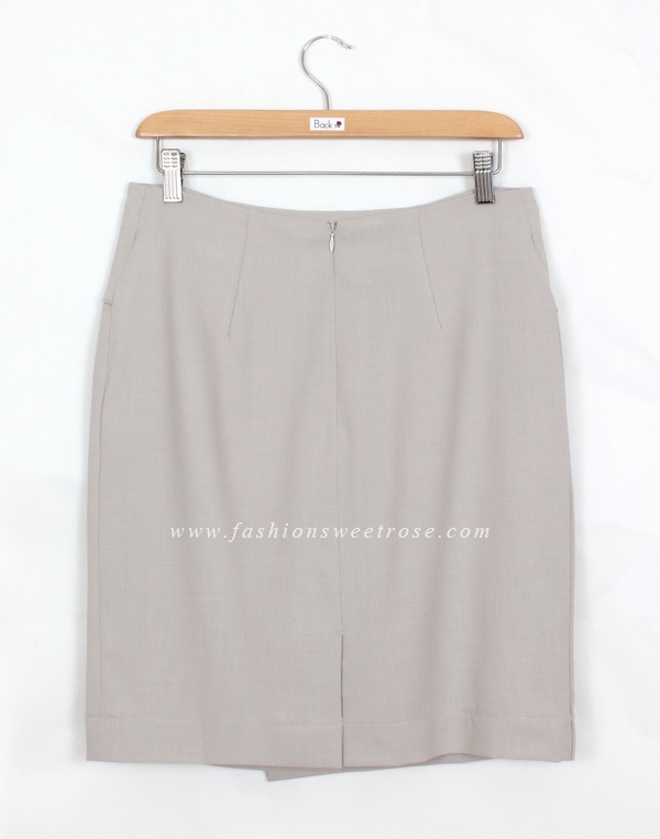 กระโปรงแฟชั่น&ทำงาน กระโปรงทรงสอบผ้า Rose Skinny สีเทาควันบุหรี่ ด้านหน้ากระโปรงดีไซน์เรียบหรู / SK-416
