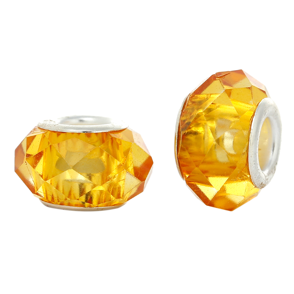 ลูกปัดแก้วยุโรปรูใหญ่ (pandora style) เม็ดเหลี่ยมเจีย ขนาด 14x9mm 10 เม็ด สีเหลืองsmoke