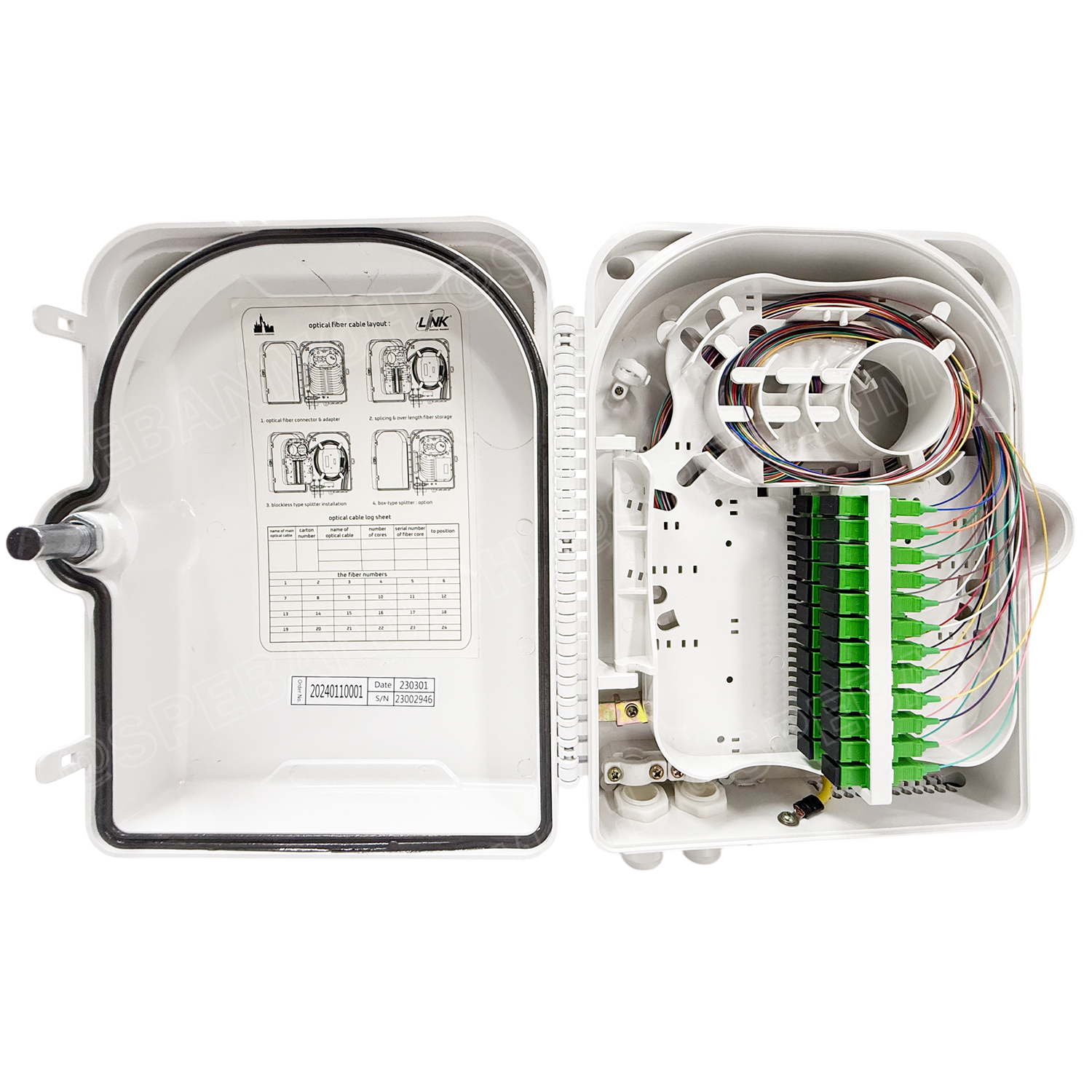 [ 1 ชิ้น ] UFH3113 FTTR DISTRIBUTION UNIT 24 SC/APC Adapter & Pigtail PON PLASTIC Indoor Outdoor Terminal Box กล่องพักสายไฟเบอร์ออฟติก 24ช่อง กล่องรวมสายและกระจายสายไฟเบอร์ FIBER TERMINAL BOX and CABINET and JUNCTION BOX