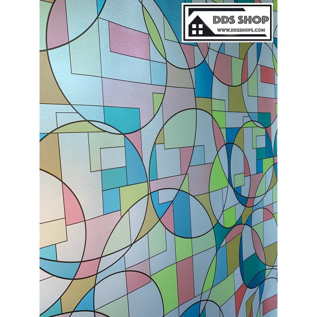 ฟิล์ม PVC สุญญากาศติดกระจก "Colorful Shape" สติ๊กเกอร์ติดกระจก 90cm x 100cm (สั่งมากกว่า 1m ตัดยาวต่อเนื่อง)