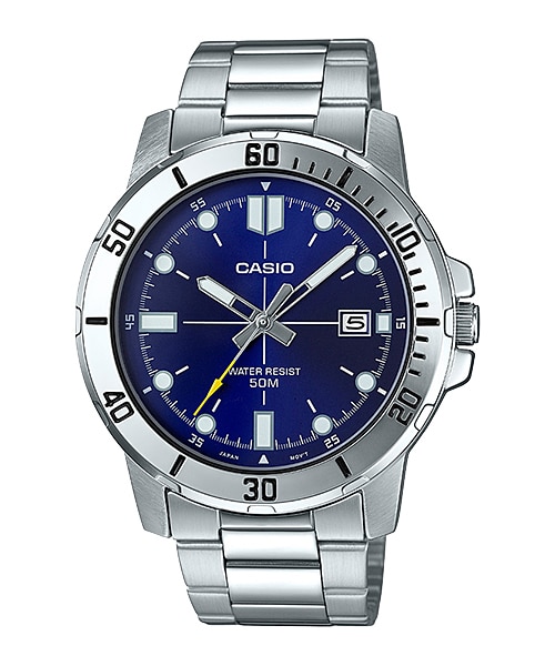 CASIO Standard รุ่น MTP-VD01D-2EVUDF สายสแตนเลส สีเงิน หน้าปัดน้ำเงิน สินค้าของเเท้ รับประกันศูนย์ CMG