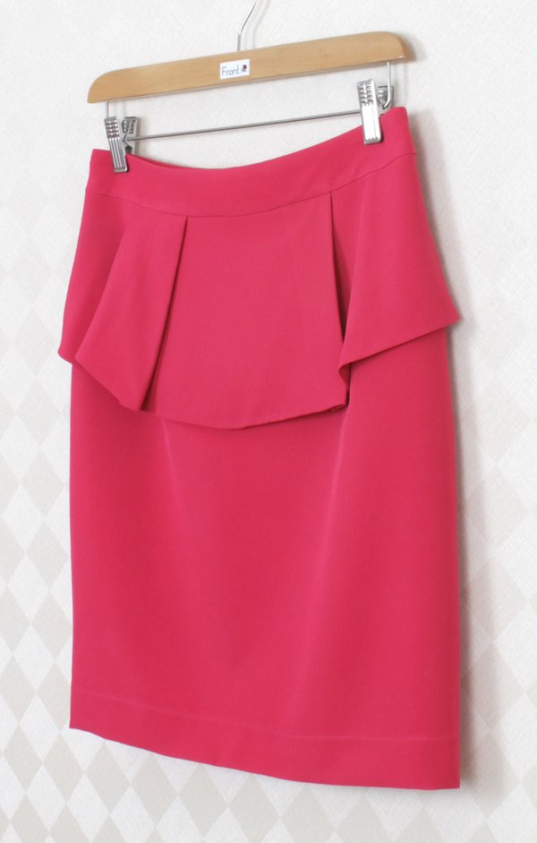 SK-276 กระโปรงแฟชั่น&ทำงาน ทรงสอบ ผ้าไหมอิตาลีสีชมพูบานเย็น หน้ากระโปรงจับจีบระบาย