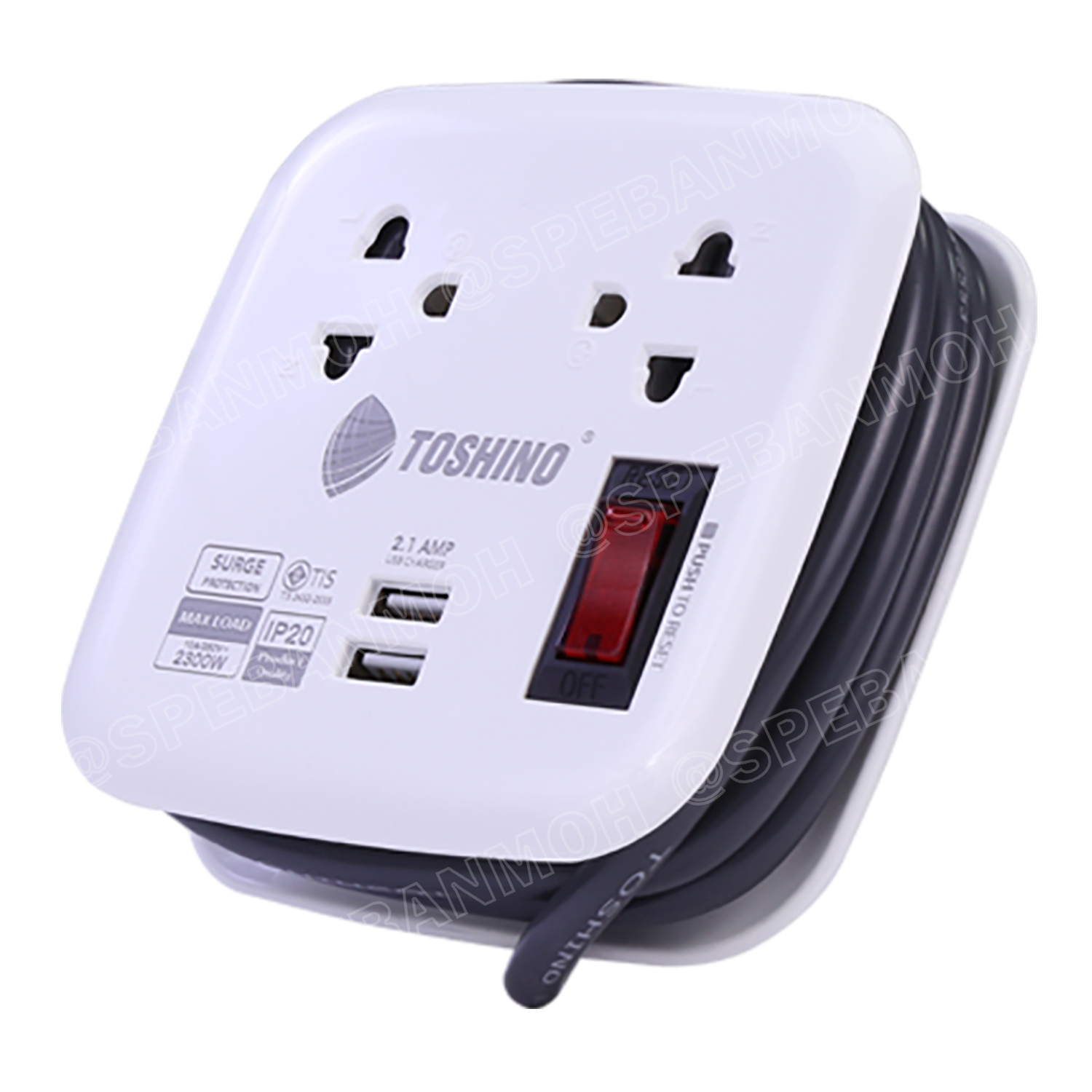 XP-1M ปลั๊กราง Toshino ปลั๊กไฟพกพา XP-1M รางปลั๊กไฟ 2 ช่อง 1สวิตซ์รีเซ็ต 2 USB 2.1A ยาว 1 เมตร รองรับกำลังไฟ 10A 2300W รางปลั๊กไฟ 2 ช่อง 1สวิตซ์ 2 USB ยาว 1 เมตร รุ่น XP-1M WH Toshino ระบบ Surge Protection ป้องกันไฟกระชาก ระบบ Circuit Br