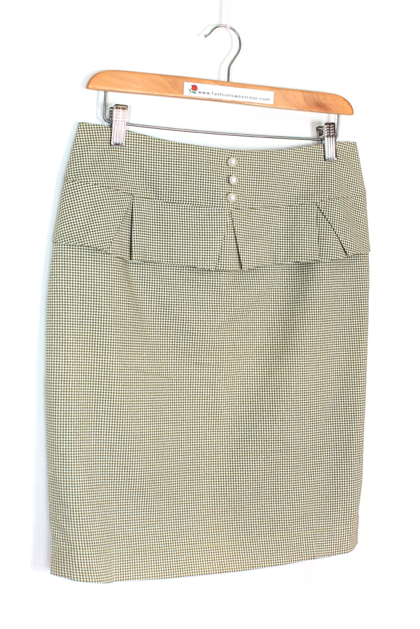 SK-472 กระโปรงทรงสอบ ผ้าคอตต้อนญี่ปุ่นสีเขียวพิมพ์ลายสก๊อตเล็กๆ