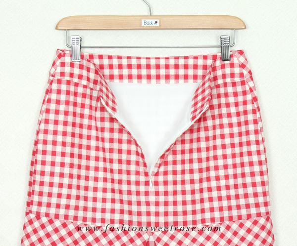 SK-380 กระโปรงแฟชั่น&ทำงาน ทรงสอบ ผ้าคอตต้อนลินินญี่ปุ่น ลายสก๊อตโทนแดง ชายกระโปรงจับจีบรอบตัว