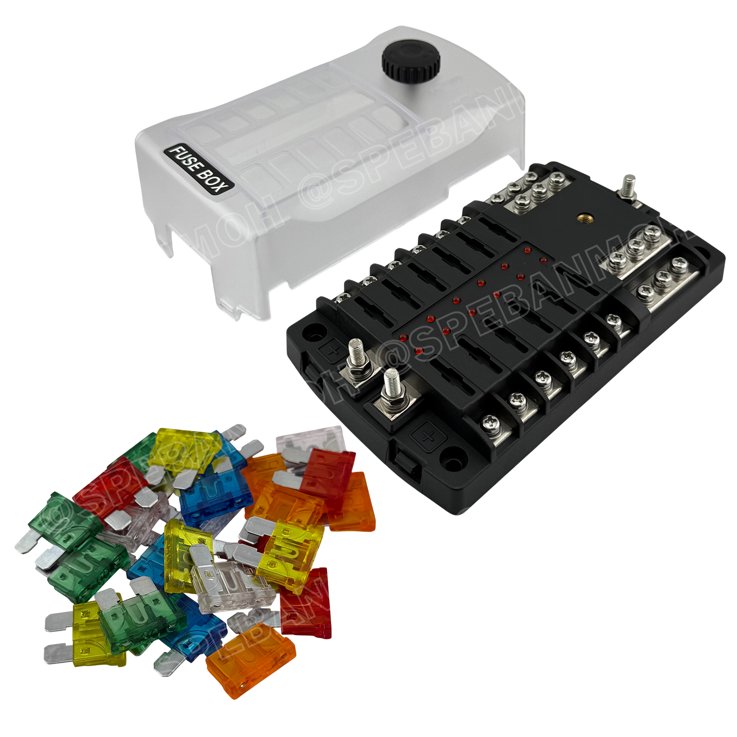 [ 1 ชิ้น ] WP-665A2 กล่องฟิวส์รถยนต์ 12 ช่อง พร้อมฝาครอบ 12 Way Fuse Block กระบอกฟิวส์รถยนต์ 12ช่อง พร้อมลูกฟิวส์ Fuse Holder + Fuse MARINE FUSEBOX ชุดฟิวส์ตัดวงจร 12V 24V DC แผงฟิวส์รถยนค์ รถบรรทุก Auto Fuse 1 In 12 Out ชุดฟิวส์ ดีซี MAX 32VDC