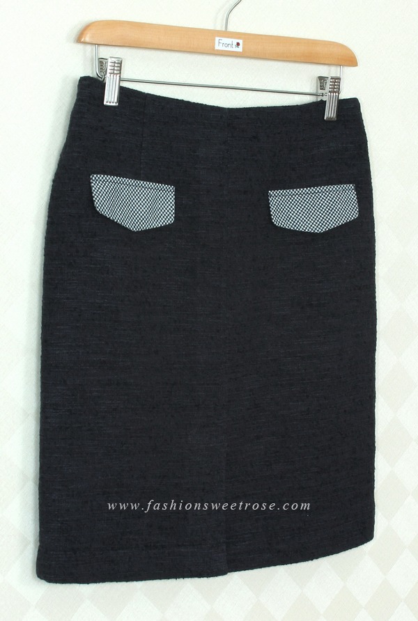 SK-305 กระโปรงแฟชั่น&ทำงาน ทรงสอบ ผ้า Channel สีน้ำเงินเข้ม มีกระเป๋าหน้า 2 ข้าง