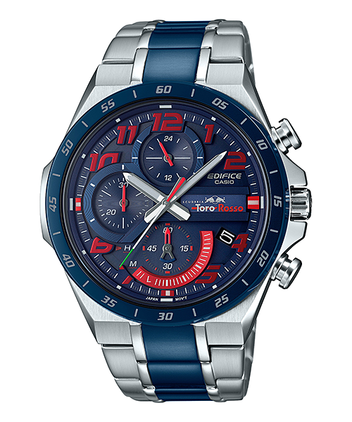 CASIO EDIFICE รุ่น EQS-920TR-2ADR สีเงิน หน้าปัดน้ำเงิน แดง สายสแตนเลส สินค้าใหม่ ของแท้ รับประกันศูนย์ CMG