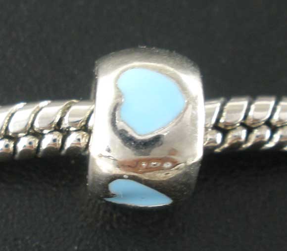 ลูกปัดยุโรปสีเงินสลักรูปหัวใจสีฟ้า ขนาด 8x5มม. 20 เม็ด