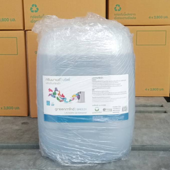 น้ำยาซักผ้ากรีนมายด์บรีซซี่ 20 ลิตร สูตรมาตรฐาน สำหรับการซักด้วยเครื่องซักผ้าเเละซักด้วยมือ