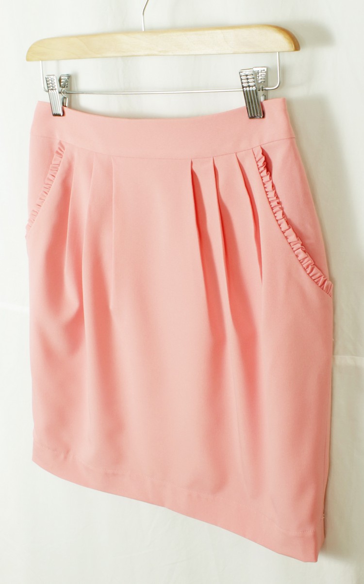 SK-157 กระโปรงแฟชั่น&ทำงาน ทรงสอบจับจีบทวิช ผ้าไหมอิตาลีสีชมพูหวาน