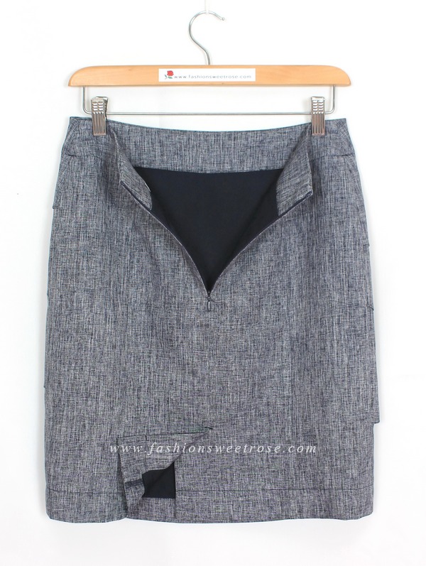 กระโปรงทรงสอบ ผ้าลินินไอริสสีน้ำเงินเข้มมีลายในตัว / SK-461