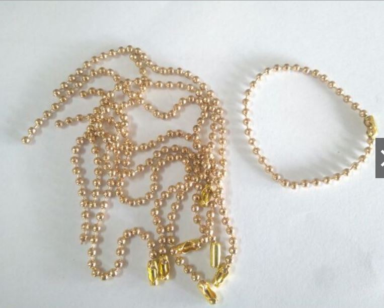 โซ่ไข่ปลาเหล็ก สีน้ำตาลทอง พร้อมข้อต่อตัวล็อก ขนาด 2 มม. เลือกความยาว