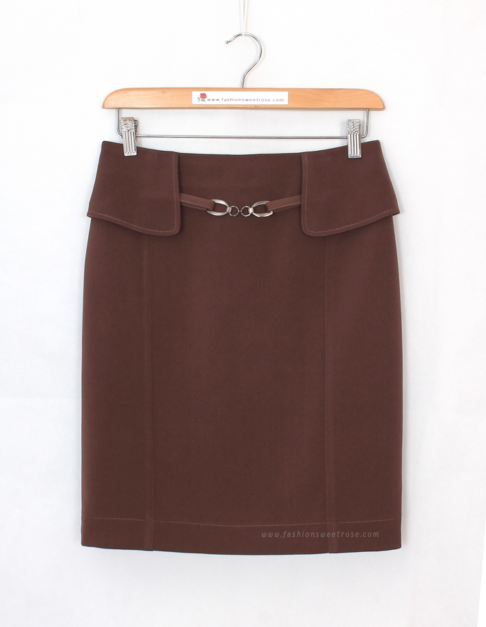 SK-493 กระโปรงทรงสอบ ผ้าไมโครสีน้ำตาล