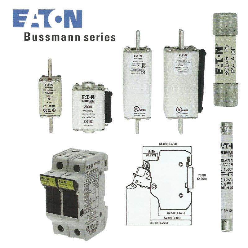 ฟิวส์กระบอก / ฐานฟิวส์ล๊อคราง Photovoltaic Fuses (PV) 10.3 x 38 mm 1-15A 1000VDC Class gPV / FUSE HOLDER CHPV series (EATON BUSSMANN) PV series, CHPV series