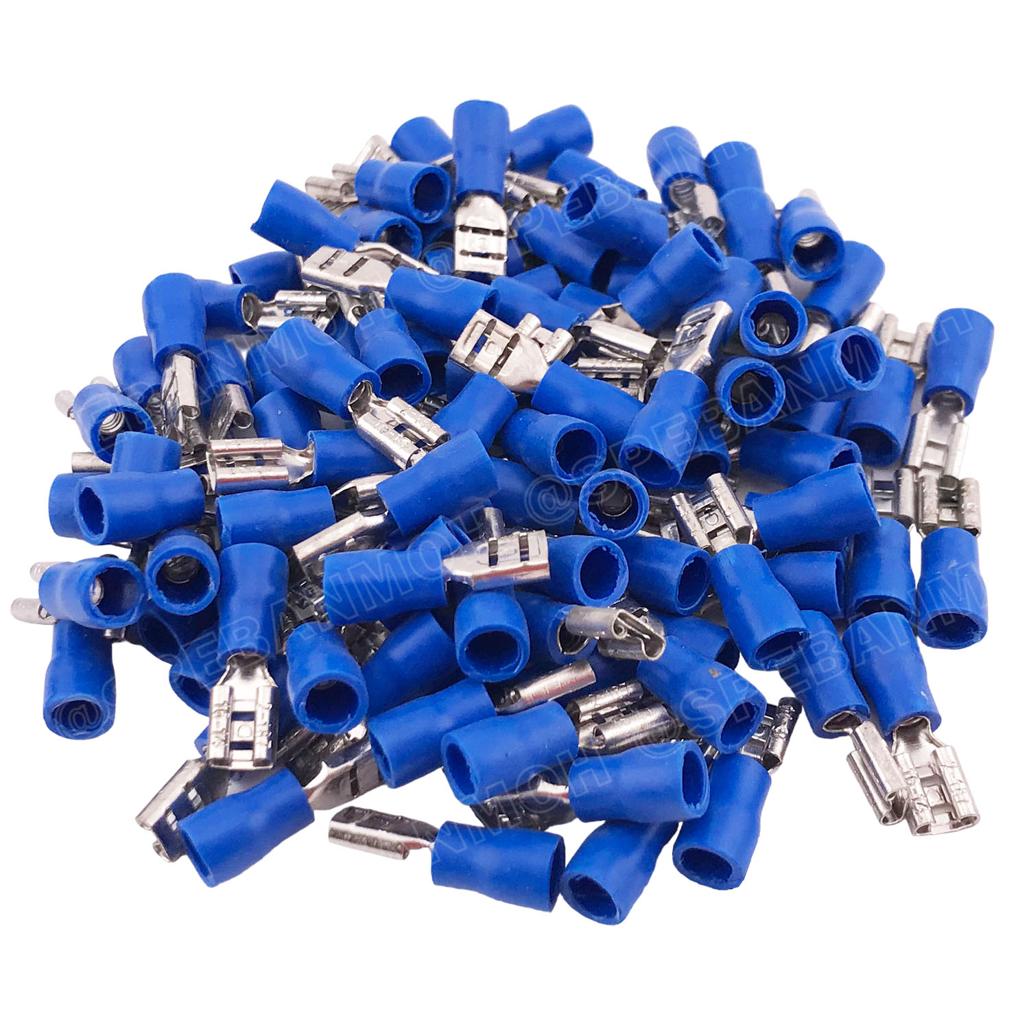 [ 100 ตัว/ถุง ] FDD2-187 สีน้ำเงิน Blue หางปลาเสียบแบน ตัวเมีย หุ้มฉนวน สำหรับสาย 1.5-2.5 mm2 16-14awg หางปลาหุ้มฉนวน Crimping Terminal หางปลาเสียบแอร์ ตัวเมีย เทอร์มินอลต่อสาย ขั้วต่อสายไฟ Insulated Terminal ตัวต่อสาย หุ้มฉนวน ข้อต่อสายแบบย้ำ Crimp Sleev