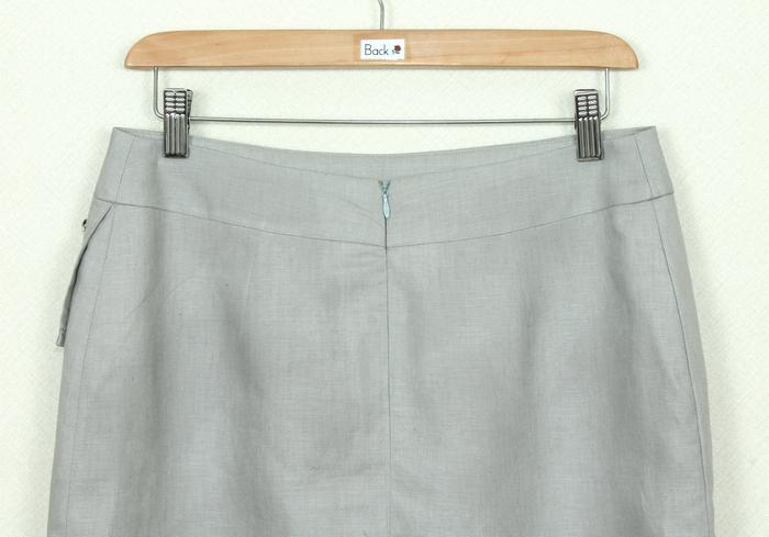 SK-252 กระโปรงแฟชั่น&ทำงาน ทรงสอบป้ายซ้อนกัน ผ้าลินินญี่ปุ่นสีเทา