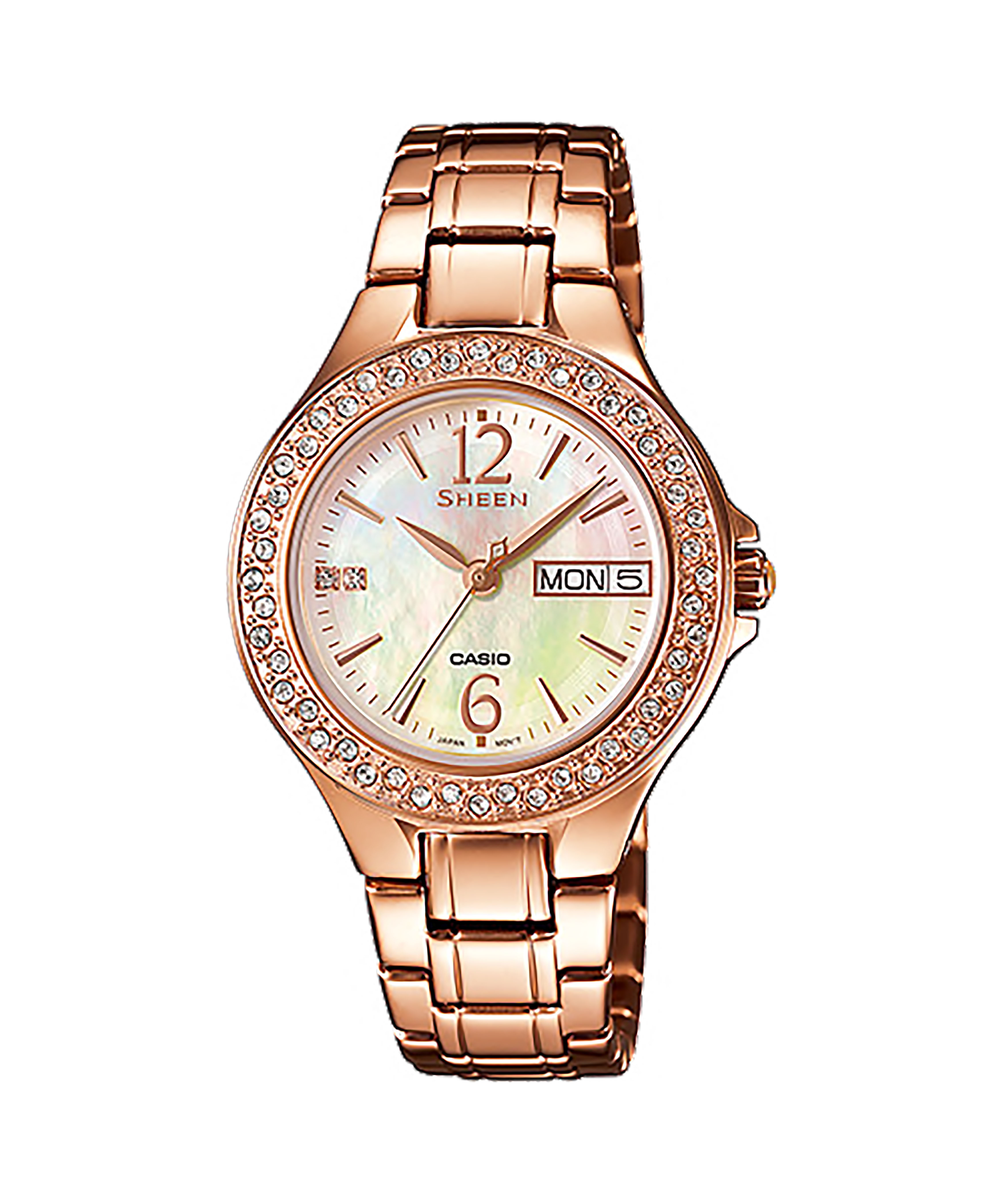 CASIO SHEEN รุ่น SHE-4800PG-9AUDR สายสแตนเลส สีเงิน พิ้งค์โกลด์ สินค้าของเเท้ รับประกันศูนย์ CMG