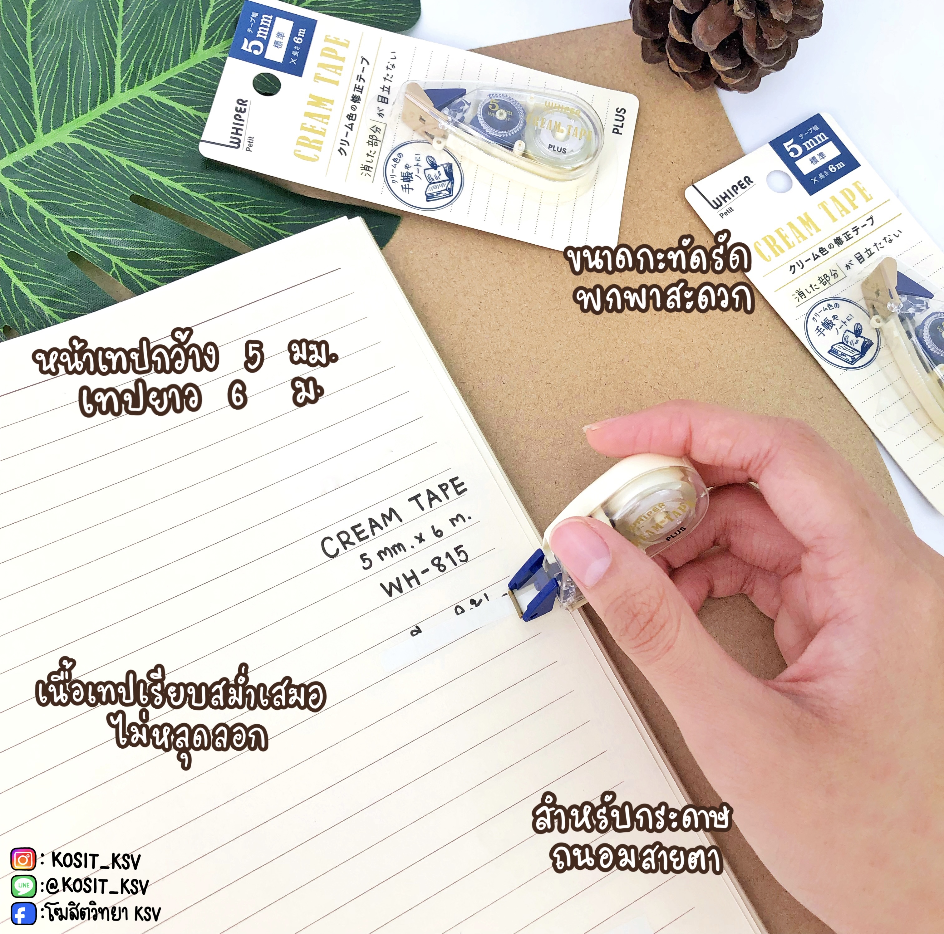 เทปลบคำผิด สีครีม PLUS รุ่น WH-815