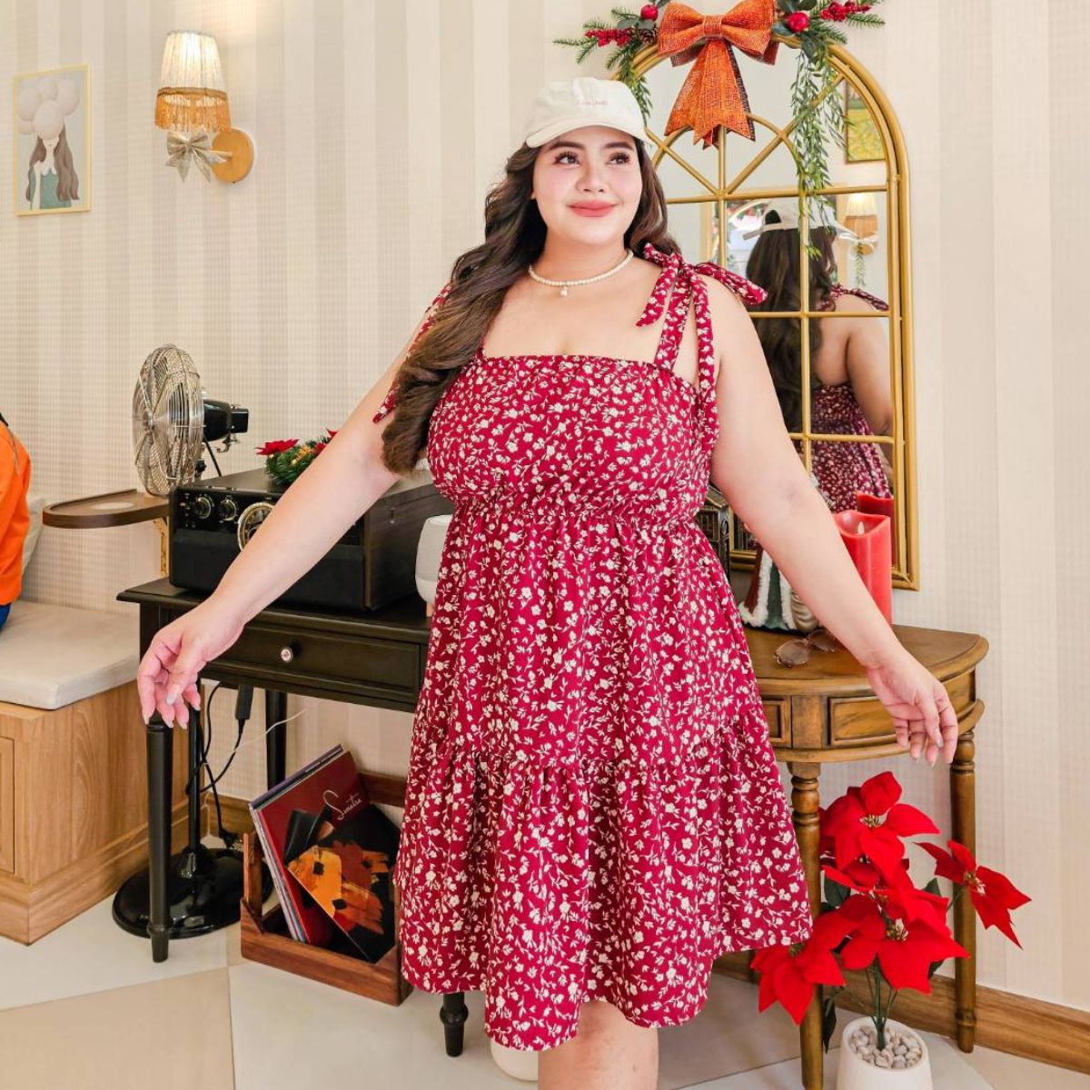 A174 เดรส สาวอวบ อก 40-52 นิ้ว หน้าผ้า54นิ้ว แดง ดำ อก40-50นิ้ว