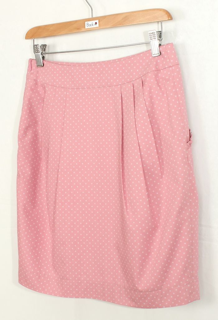 SK-213 กระโปรงแฟชั่น&ทำงาน ทรงสอบจับจีบทวิช ผ้าคอตตอนญี่ปุ่นลายจุดเล็กสีชมพูอมม่วง