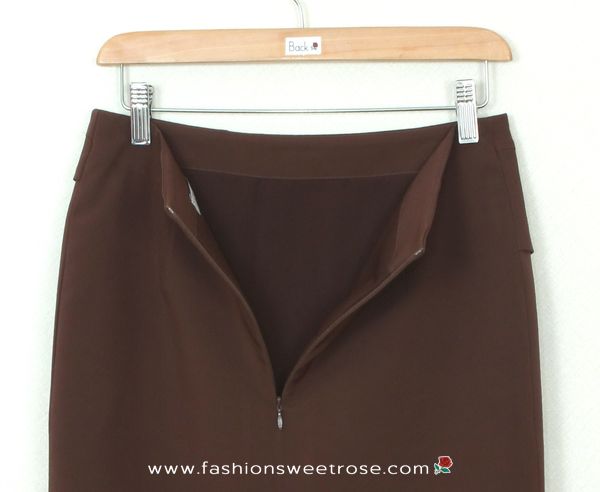 กระโปรงแฟชั่น&ทำงาน กระโปรงทรงสอบผ้าไหมอิตาลีสีน้ำตาล ตัดแต่งด้วยผ้า 2 ชิ้น / SK-289