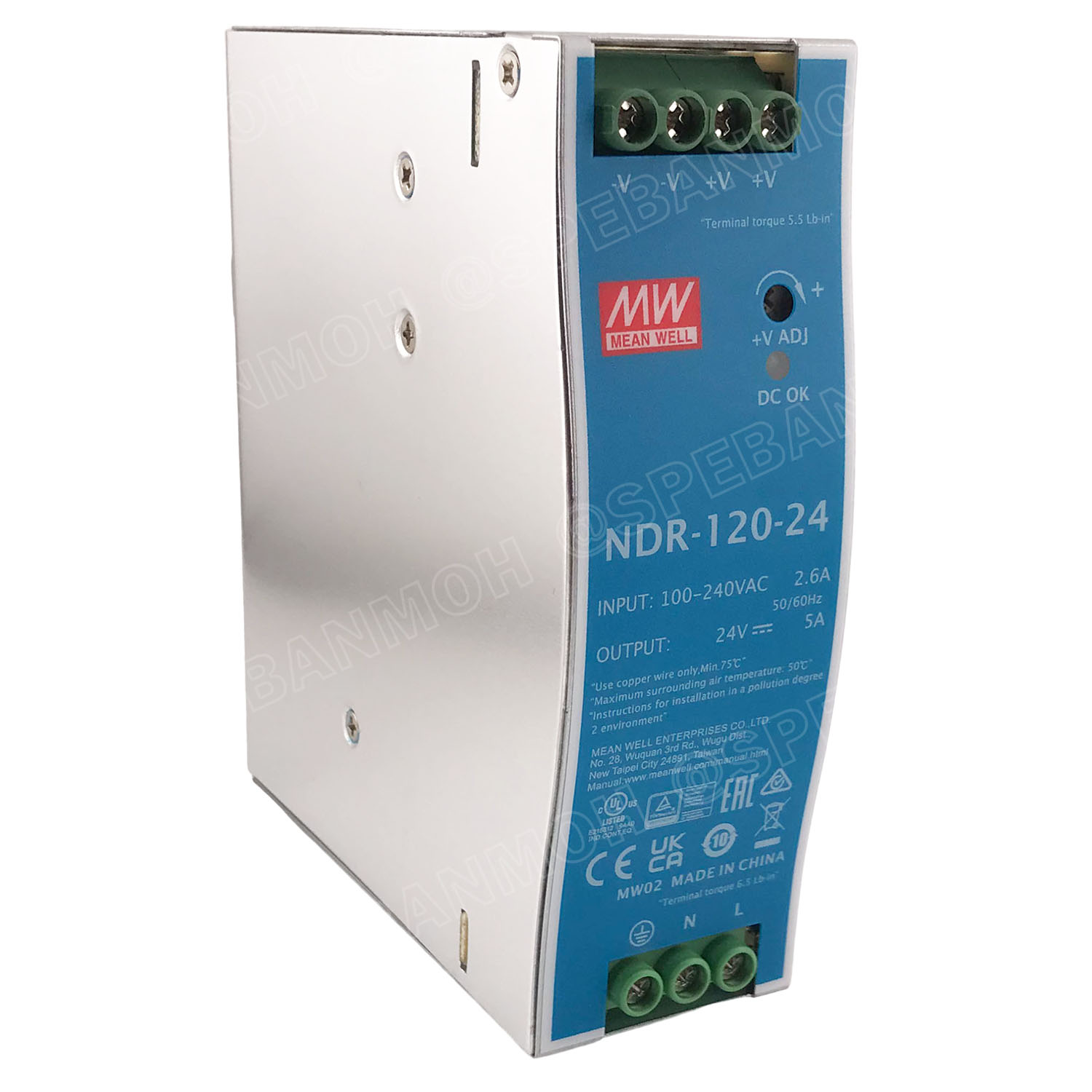 [ 1เครื่อง ] NDR-120-24 พาวเวอร์ซัพพลาย 24V 5A MEAN WELL 120W NDR Single Output Industrial DIN RAIL สวิทชชิ่ง ยึดรางปีกนก INPUT 100-240VAC OUTPUT 24VDC สวิทชิ่ง เมนเวล 24โวตท์ สำหรับ DIN Rail มีนเวล บอร์ดแปลงไฟ หม้อแปลงไฟ AC to DC