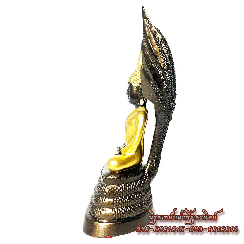 พระประจำวันเสาร์แร่เหล็กน้ำพี้ พระพุทธรูปปางนาคปรก สีน้ำตาลแต่งทอง รุ่นหน้าตัก 3 นิ้ว สินค้าพร้อมส่ง มีของแถมวัตถุมงคลหลายรายการ
