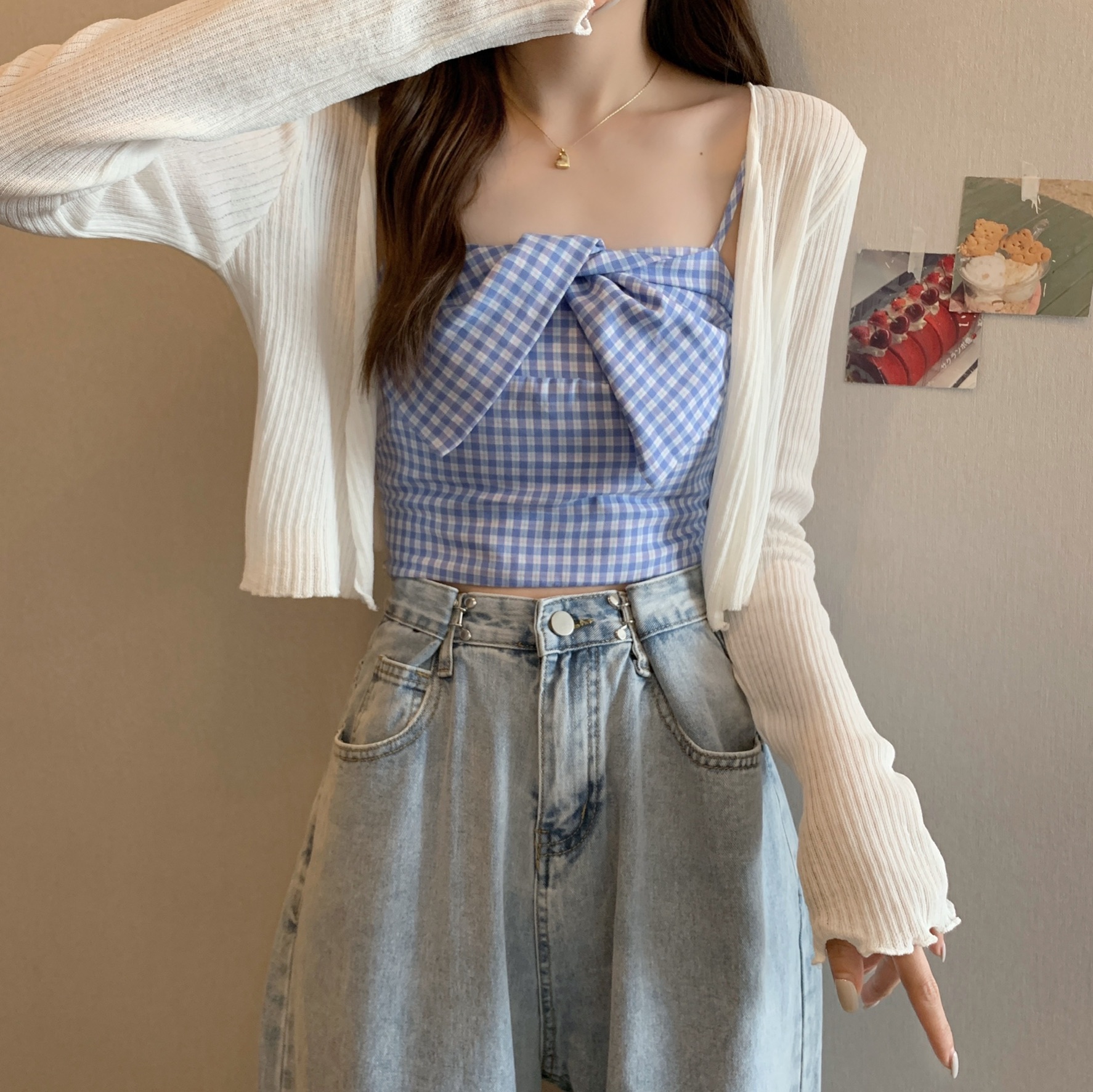 Bowie cami top สายเดี่ยวลายสกอต