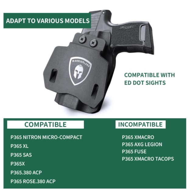 ซองปืน พกนอก Open Carry OWB Paddle Holster Kydex for Sig Sauer P365 P365 XL P365 SAS P365X P365.380 ACP P365 ROSE.380 ACP Pistol with Red Dot Trigger Guard | WARRIORLAND