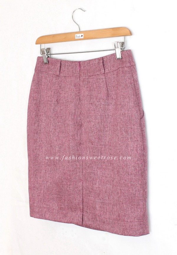 SK-431 กระโปรงแฟชั่น&ทำงาน ทรงสอบ ผ้าคอตต้อนลินินไอริสสีชมพู มีกระเป๋าล้วง 2 ข้าง