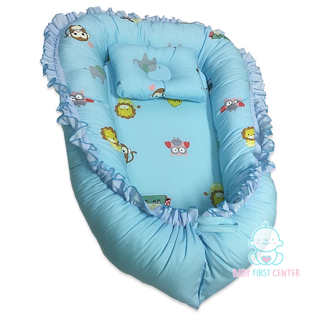 PalmandPond ที่นอนเด็ก ที่นอนรังนก ที่นอนทารก ถอดปลอกซักได้ทั้งใบ 100%Cotton (แถมหมอนหลุม)