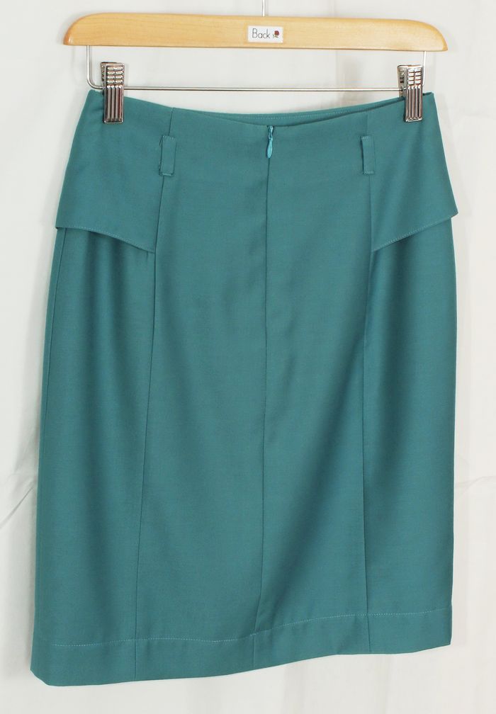 กระโปรงแฟชั่น&ทำงาน กระโปรงทรงสอบแต่งระบาย ผ้าคอตต้อนญี่ปุ่นสีฟ้าน้ำทะเล /SK-093