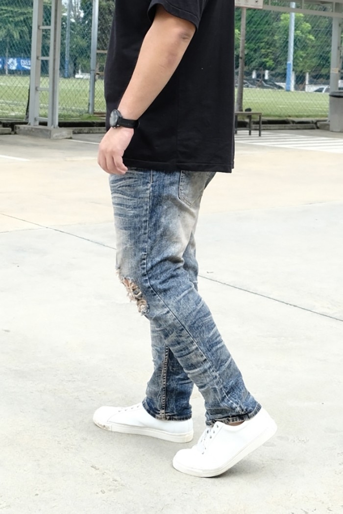 กางเกงยีนส์ ไซส์ใหญ่ ทรงกระบอกเล็ก ผ้ายืด สียีนส์ฟอก กางเกงคนอ้วน ผู้ชายอ้วน 40-50" #JL009