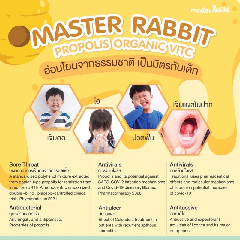 สเปรย์แก้เจ็บคอ Master Rabbit Propolis ฆ่าเชื้อในลำคอ แก้เจ็บคอ ปวดฟัน ร้อนใน ละลายเสมหะ