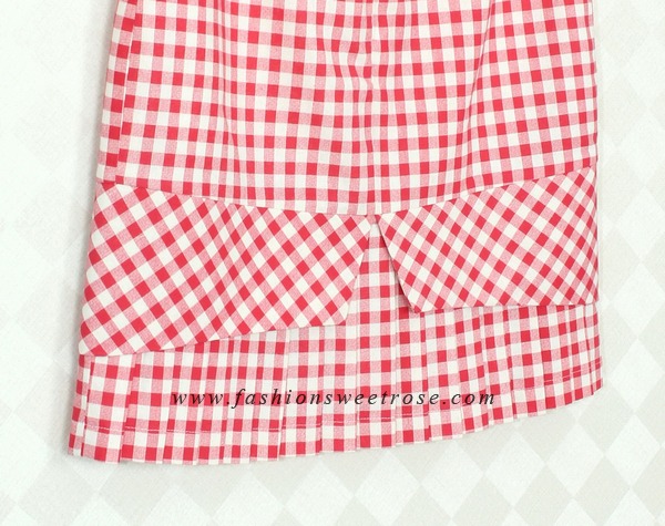 SK-380 กระโปรงแฟชั่น&ทำงาน ทรงสอบ ผ้าคอตต้อนลินินญี่ปุ่น ลายสก๊อตโทนแดง ชายกระโปรงจับจีบรอบตัว