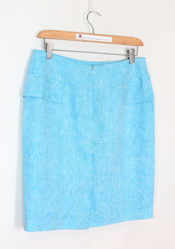 SK-473 กระโปรงทรงสอบ ผ้าลินินเชมเบ้ญี่ปุ่นสีฟ้า มีลายในตัว