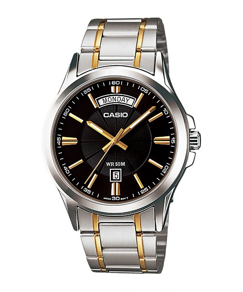 CASIO Standard รุ่น MTP-1381G-1AVDF สายสแตนเลสสีเงิน หน้าจอสีดำ ทอง สินค้าใหม่ ของแท้ รับประกันศูนย์ CMG